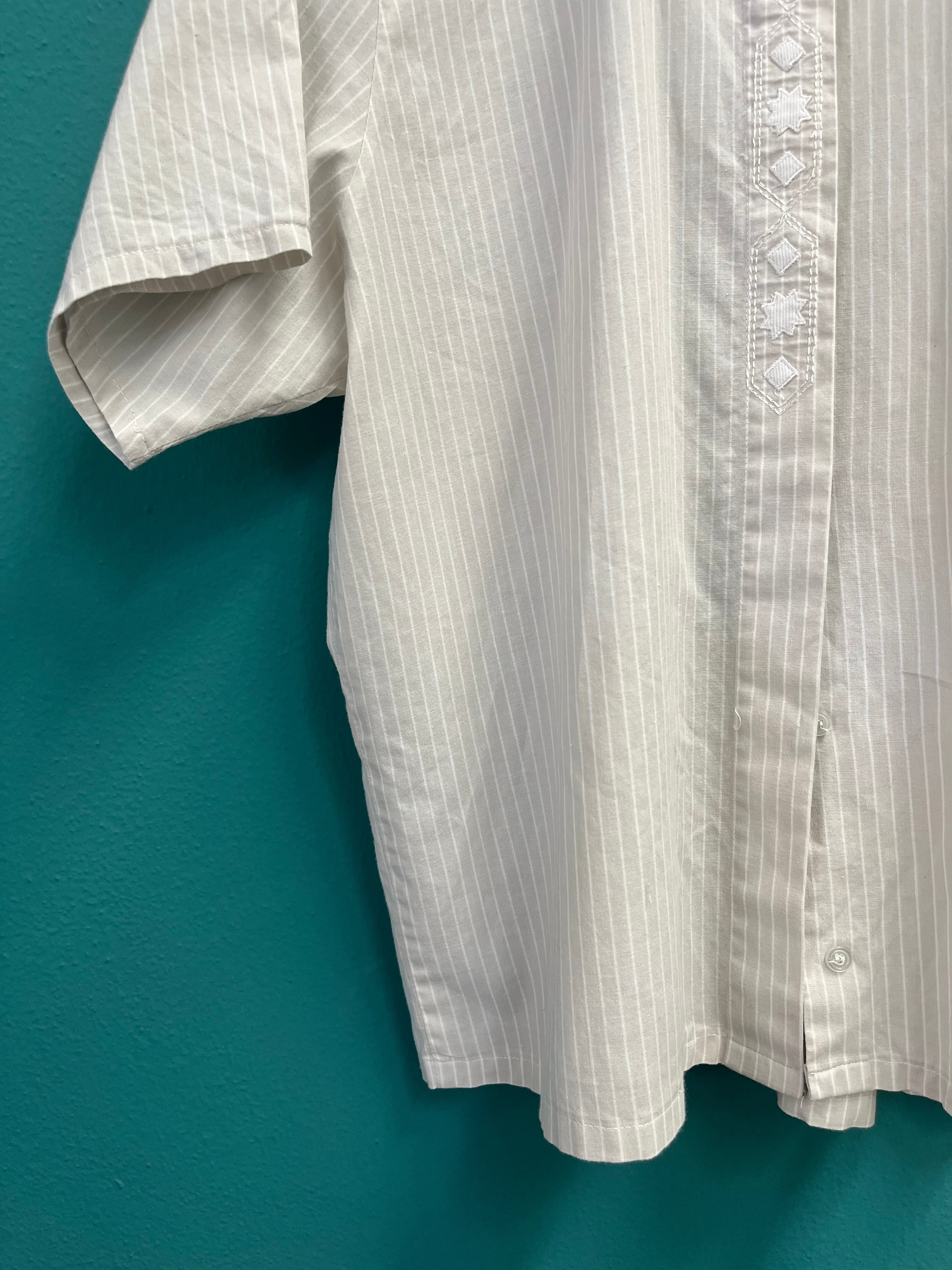 Camicia in cotone a righe bianco/beige