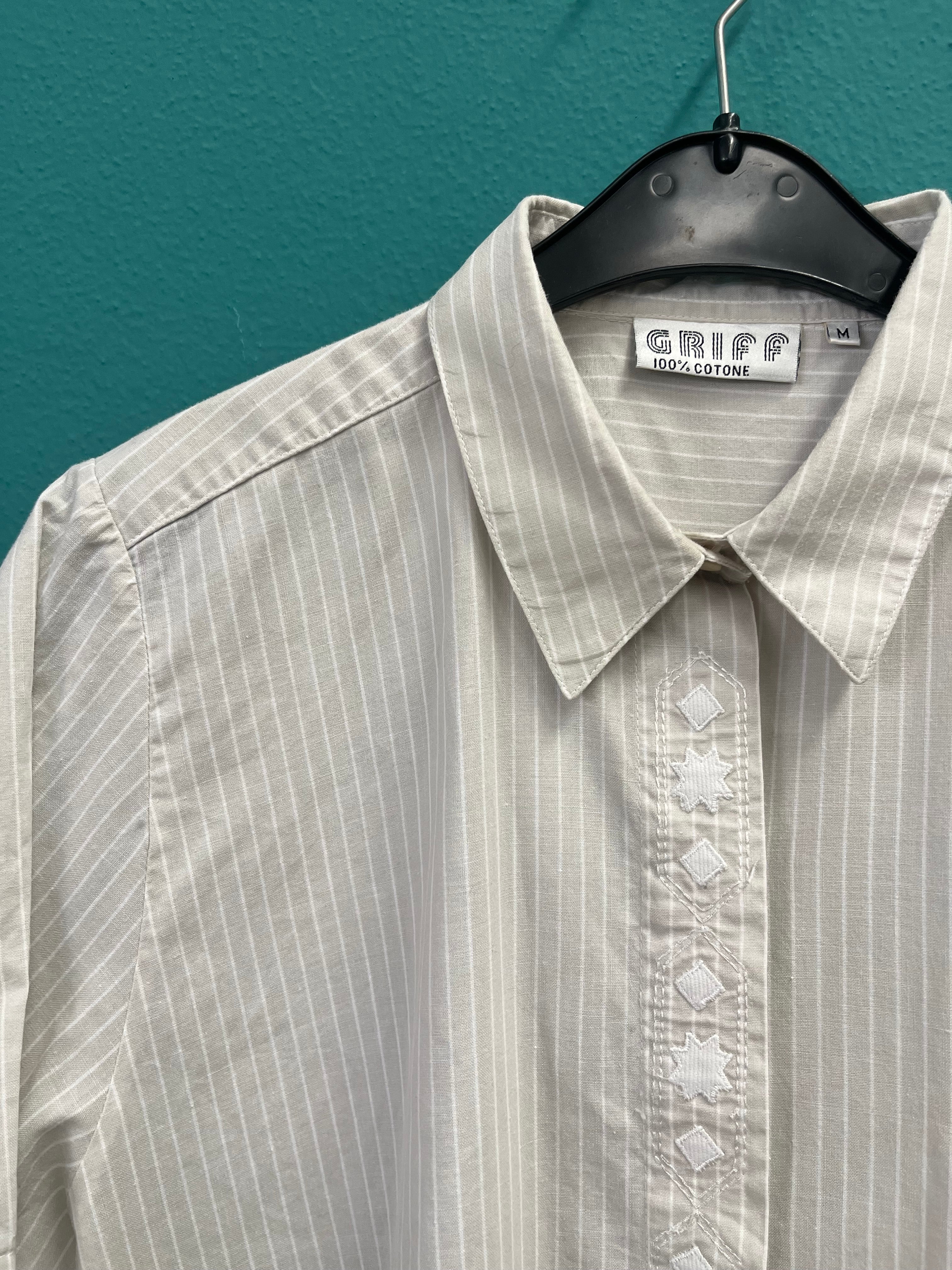 Camicia in cotone a righe bianco/beige