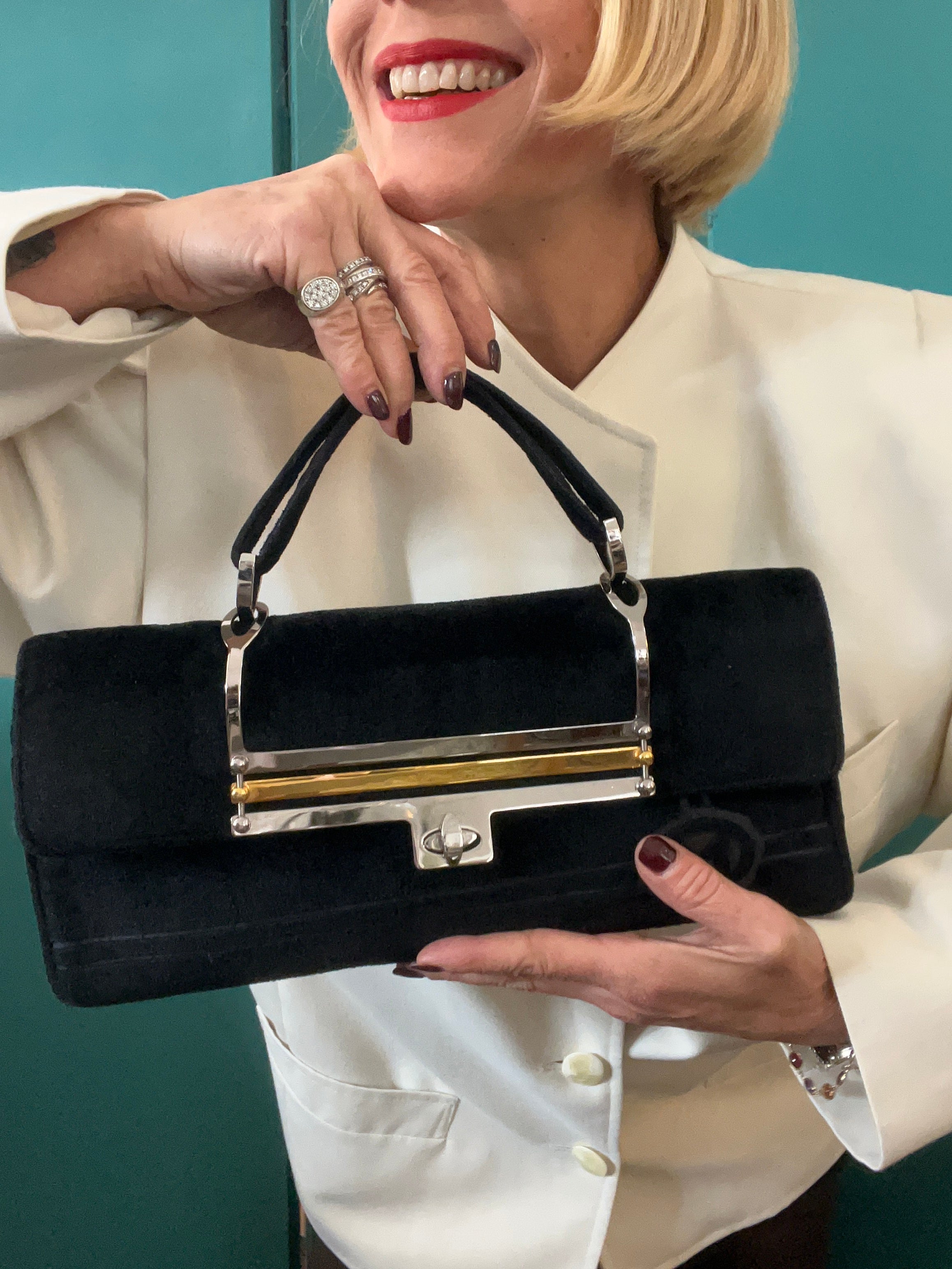 Borsa mano velluto e acciaio
